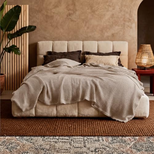Bedsure 100% Cotton Blanket, Waffle Weave, Full Size, Khaki Brown, 80"x90" - color: 03 Khaki Brown, size: Full (80" X 90")