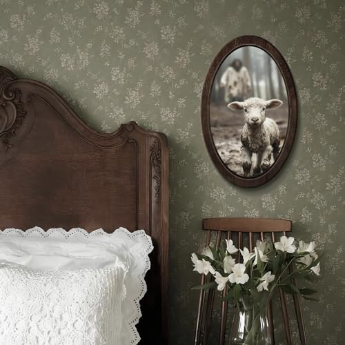 YZSLA Religious Wall Art Decor,Jesus and Lamb Framed Oval Wall Art - color: Jesus-5