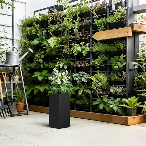 Kante Small Column Square Black Concrete Planter 19.9" H, Outdoor - color: Black, size: 19.9" H