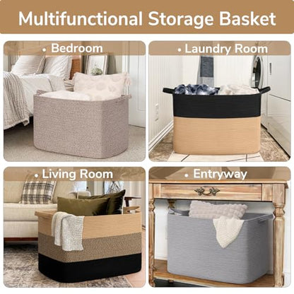 Goodpick 105L Extra Large Woven Rope Blanket Basket, Rectangle, Black Jute - color: Black Jute, size: XX-Large(25"L x 16"W x 16"H)