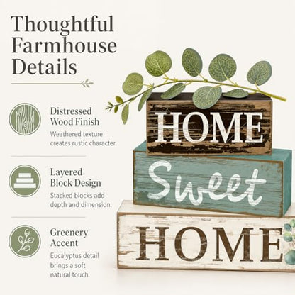 Farmhouse Tiered Tray Decor, 4pcs Home Sweet Home Table Decor - style: Homely