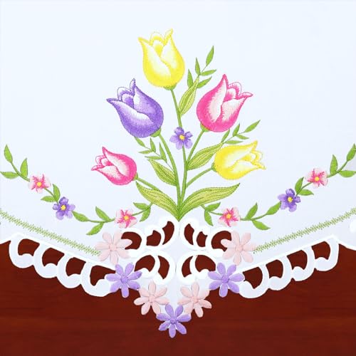Simhomsen Embroidered Tulips Kitchen Window Curtain Swag and Tiers Set for Easters and Spring (Tulips) - color: Tulips