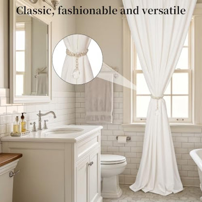 Shower Curtain Tie Backs 2 Pack Magnetic Pearl Crystal Decorative Ties