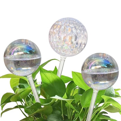 17 Oz 2 Weeks Glass Plant Watering Globes Large Vacation Water While Away Indoor Outdoor Potted Plant Slow Release Self Watering Bulbs Devices Planter Insert (Iridescent Large 3-Pack) - color: Iridescent large 3-pack