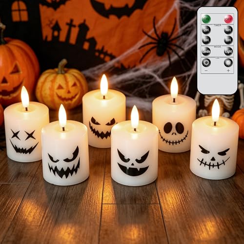 GenSwin Halloween Flameless Votive Candles with Remote Wax - color: 6- Wax Ghost Face