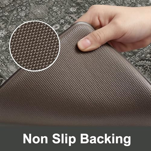 KIMODE Anti Fatigue Kitchen Mat 2PC,Waterproof Farmhouse Green Kitchen Rugs - color: Green/Grey, size: 59"L x 17.3"W x 0.47"Th + 29"L x 17.3"W x 0.47"Th
