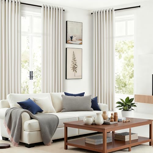 Ivory Cream Grommet Linen Semi Sheer Privacy Curtains 86 Inches Long Drapes - color: Natural, size: 52"W x 86"L (Pack of 2)