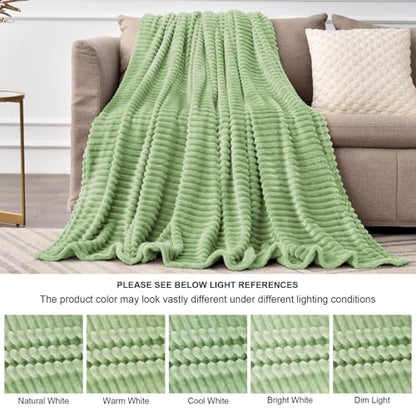BEDELITE 3D Ribbed Apple Green Fleece Twin Blanket for Couch, 60x80 Inch - color: Apple Green, size: Twin(60"x80")