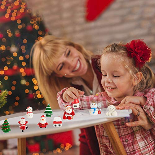 CCINEE 38PCS Christmas Miniature Figurines Ornament Kit Santa Claus Tree Resin Decoration for Fairy Garden Doll House Home Decor
