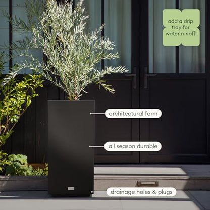 Veradek Block Series Pedestal Planter - Tall Rectangular Outdoor Planter - color: Black, size: 32''H x 15.5''W -2 Pack