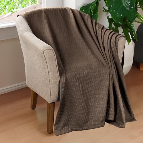 Superior Cotton Blanket, Lightweight, Breathable Bedding, Throw, Chocolate - color: Chocolate, size: Throw
