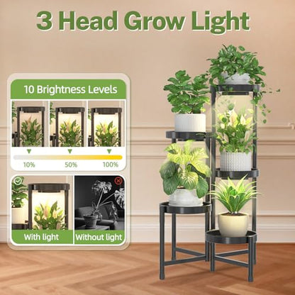 iDavosic.ly Plant Stand Indoor with Grow Lights, 5 Tier Metal Shelf, Black - color: Black with Lights, size: 5 Tiers
