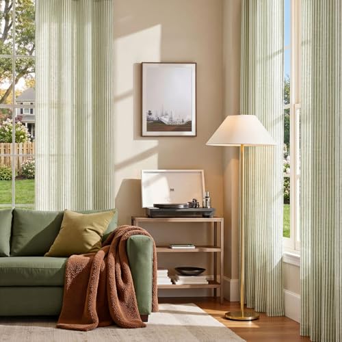 jinchan Linen Curtains 63 Inch Sage Green Stripe on Linen Grommet 2 Panels - color: Sage Green on Linen, size: 50"W x 63"L (Pack of 2)