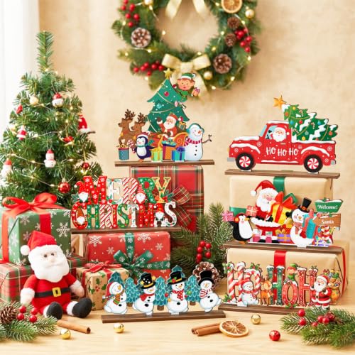 6pcs Christmas Wooden Tabletop Ornaments for Christmas Party Decorations