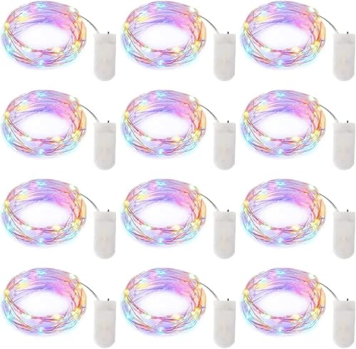 Brightown 12 Pack Easter Day Pastel LED Fairy Lights Battery Operated - Waterproof Silver Wire 7 ft 20 LED Firefly Lights for Easter Day Decor DIY Craft Party Bedroom - color: Pastel, size: 12 PC