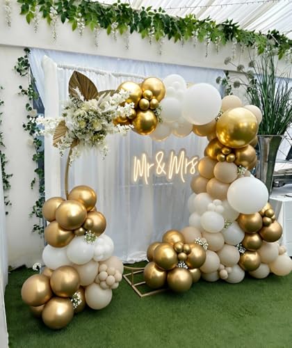White and Gold Balloons, 60Pcs12 Inch White Sand Gold Latex Balloons Gold and White Party Balloons For Birthday Bride Engagement Wedding Anniversary Party Decorations - color: Sand White Gold