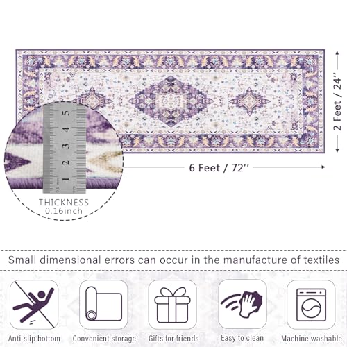 Amearea Vintage Design Runner Rugs for Living Room, 2x6 Purple Runner Rug - color: Purple, size: 2' X 6' (Runner)