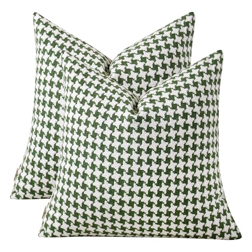 Chenille Houndstooth Pillow Covers 12x20, Set of 2, Green and White - size: 20" x 12" (Pack of 2)