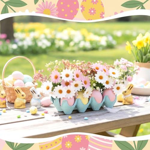 Easter Table Decoration with Egg Artificial Flowers Pastel Easter Egg Spring Centerpiece for Dining Living Room Farmhouse Table Decoration Indoor for Home Office