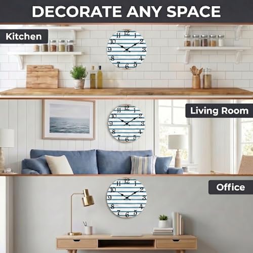 ArtSocket Round Wall Clock Silent Non-Ticking 8", Coastal - color: Farmhouse Rustic Coastal, size: 8in