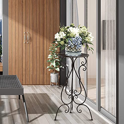 NAKUPE 2 Pack Plant Stands Indoor Outdoor, Metal Flower Pot Holder 22.5 inch Tall, Heavy Duty Pedestal Plants Stand for Patio Garden Porch Corner Balcony, Brown