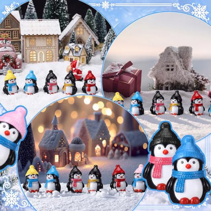 Soulchen 50 Pcs Mini Resin Penguin Figurines with Winter Hats and Scarves - color: Multicolor, size: Penguin