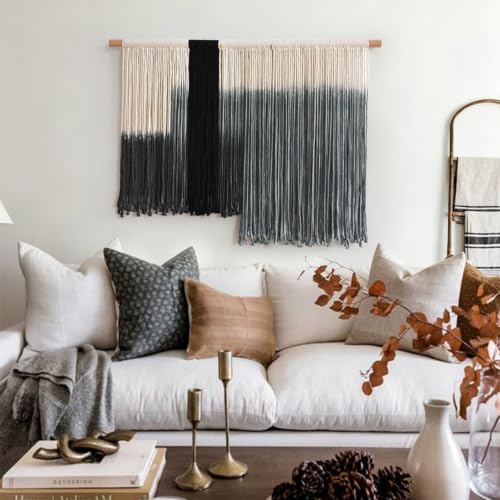 Macrame Wall Hanging Grey Dip Dye Boho Fiber Art for Bedroom 27"W x 19"L - color: Grey, size: 27"W*19"L