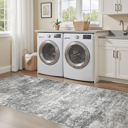 DMOYEST 3x8 Washable Runner Rug for Hallway Abstract Soft Carpet Runner - color: Grey, size: 3' x 8' (Runner)