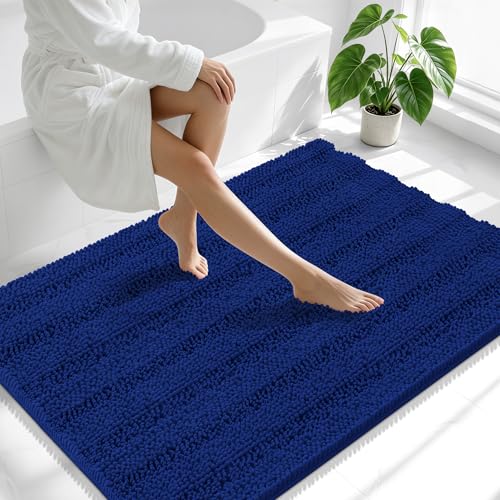 Smiry Thick Chenille Large Bathroom Runner Rugs 47x32, Soft Bath Mat, Navy - color: Navy, size: 47" X 32"