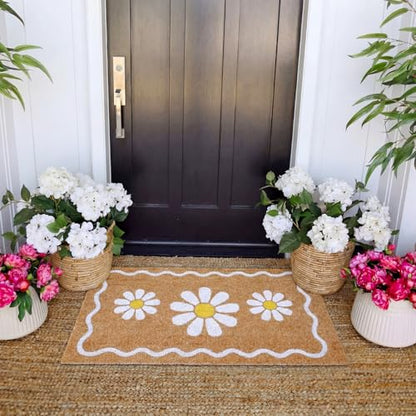 Dunzy Daisy Doormat Outdoor White Floral Welcome Mat for Front Door - style: White Daisy