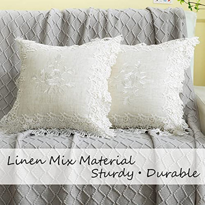 Embroidered Floral Throw Pillow Covers 18”x18“, White Rose - color: White Rose