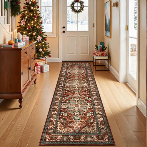 U'Artlines 2' x 7' Boho Hallway Runner Rug, Washable Carpet, Rust＆Teal - color: Rust＆teal, size: 2' x 7' (Runner)