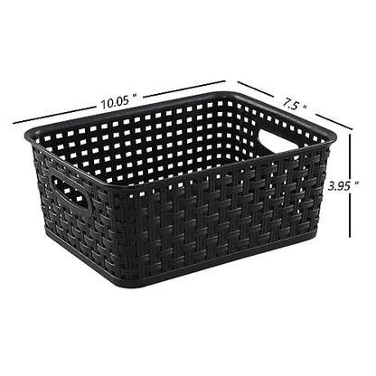 Sandmovie Black Plastic Rattan Storage Baskets, 6 Packs - color: Black