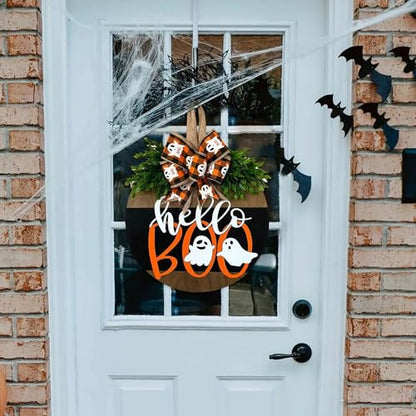 Halloween Ghost Wreath, Wooden Halloween Ghost Door Sign Wreath Decorations for Front Door Hanger