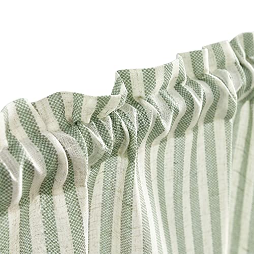 Vangao Green Stripe Linen Tiers Curtains 24 Inch Farmhouse 2 Panels - color: Boxter Striped| Green on Beige, size: 26"W x 24"L (Pack of 2)