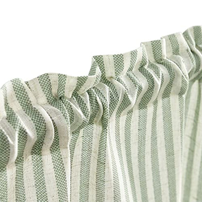 Vangao Green Stripe Linen Tiers Curtains 24 Inch Farmhouse 2 Panels - color: Boxter Striped| Green on Beige, size: 26"W x 24"L (Pack of 2)