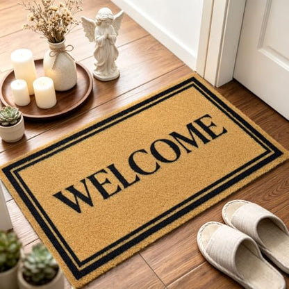 Front Door Mat Outside Non-Slip Welcome Doormat (Welcome, 17x29 in) - color: Welcome Border