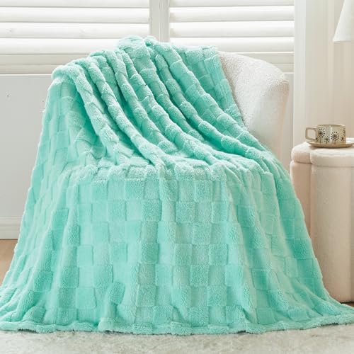 NEWCOSPLAY 3D Checkered Flannel King Blanket, Aqua Checkered, 90"x110" - color: Aqua Checkered, size: King(90"x110")