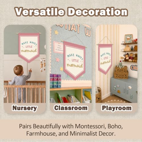 Pink Mermaid Ocean Nursery Wall Art Decor Wall Hanging Flag - color: 04-Make Waves Little Mermaid(Beige)