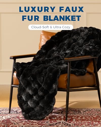 Ultra Soft Cozy Faux Fur Throw Blanket, Fuzzy Plush Thick Bubble Blanket, Oversize Luxury Fluffy Blanket for Couch, Bed, and Living Room, 60x80 Inches, Black - color: Black, size: Twin(60" X 80")