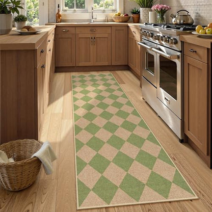 Lahome Checkered Easy Jute Hallway Runner Rug, 2x8 Outdoor Rugs Washable - color: Sage Green/Nature-2, size: 2'6" x 8' (Runner)