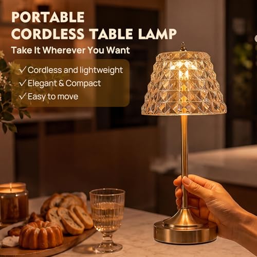 Flower Battery Operated Rechargeable Lamp Cordless, Rhombic, Amber - color: Amber-Rhombic