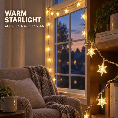 ANJAYLIA Star Light 100 LED Plug in String Light with Remote & Timer - color: Warm White 42 FT