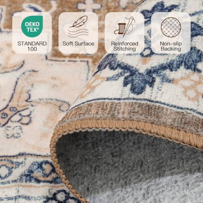 Lofus 3x8 Hallway Kitchen Washable Runner Rug, Boho Entry Long Carpet Brown - color: Floral Brown, size: 3' x 8' (Runner)