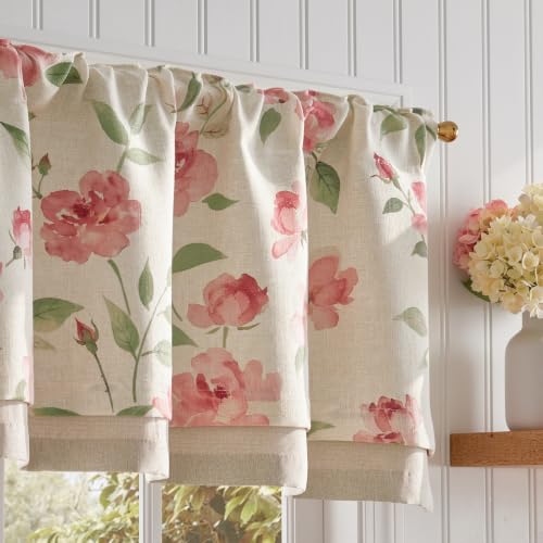 jinchan Blushfield Floral Linen Double Layer Cafe Curtains 18 Inch 1 Panel - color: Pink, size: 50"W x 18"L (Pack of 1)