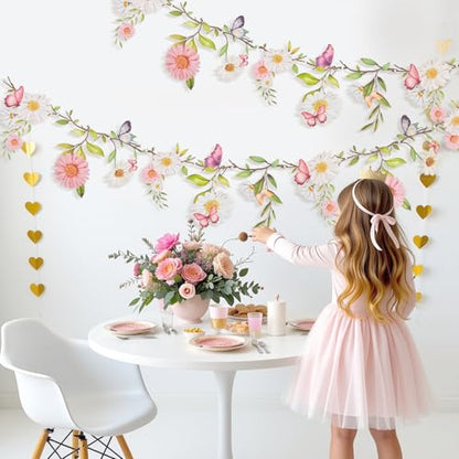 SUNBEAUTY 13FT Wildflower Garland Butterfly Daisy Banner Flower Garlands - color: Pet Flowers - Pink