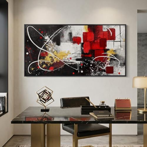 Extra Large Framed Black and White Abstract Wall Art for Living Room, 30x60 - color: Black White Red C, size: 60"L x 30"W