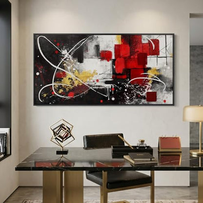 Extra Large Framed Black and White Abstract Wall Art for Living Room, 30x60 - color: Black White Red C, size: 60"L x 30"W