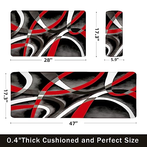 Kitchen Mats for Floor red Kitchen Rugs Modern Abstract Circle Anti Fatigue Kitchen Mats Waterproof Floor Mats Cushioned Non-Skid Standing Mats for Laundry, Office, Set of 2,17.3 x 28+17.3 x 47 Inch - color: Red Circle