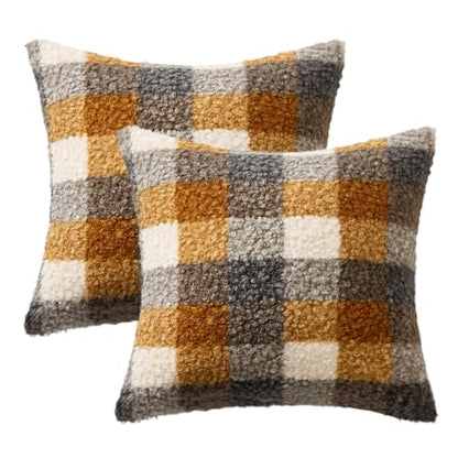 MIULEE Fall Plaid Pillow Covers Boucle Yellow Blue 16x16 Set of 2 - color: Yellow Blue, size: 16" x 16" (Pack of 2)